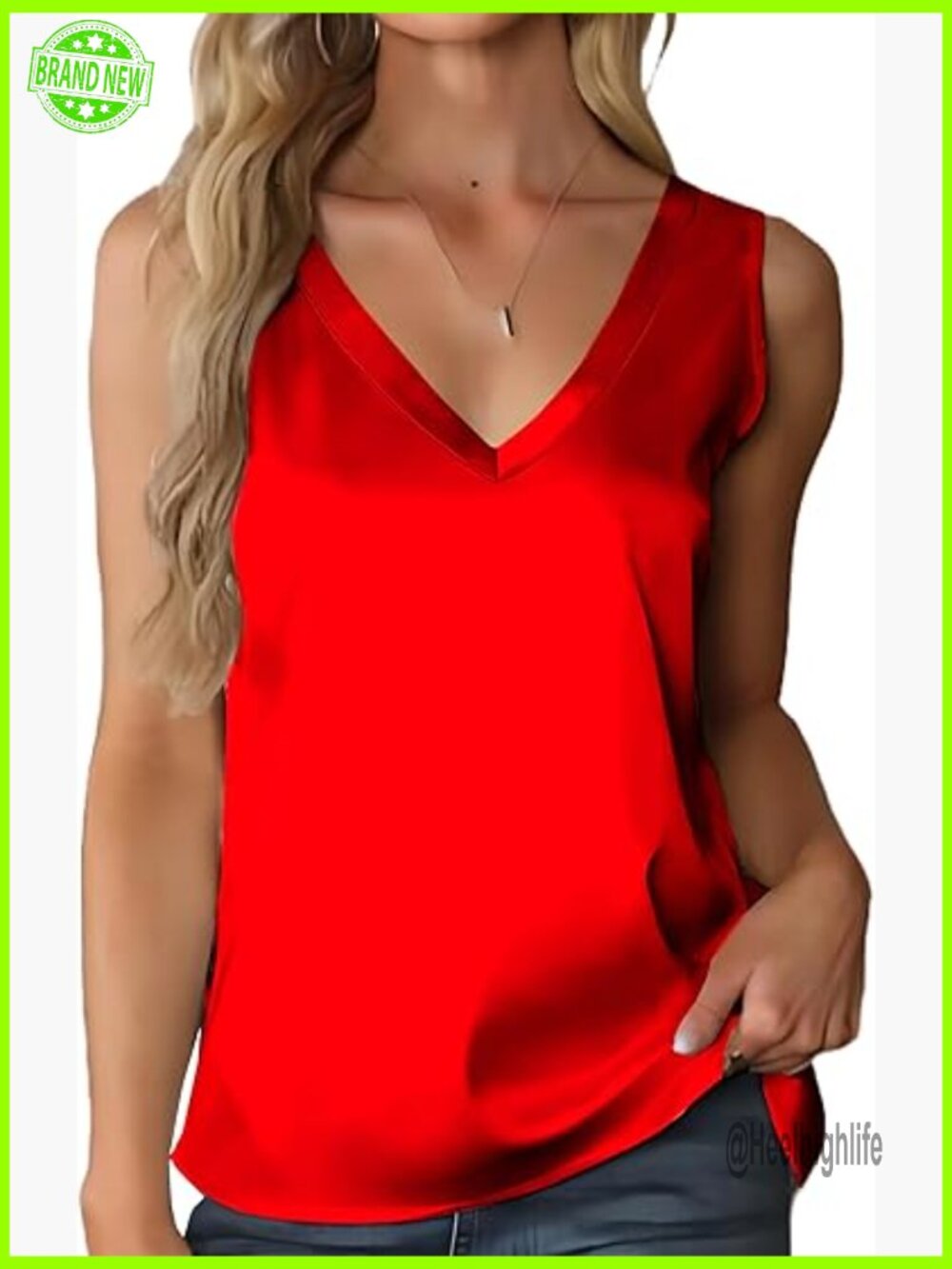 Satin V-Neck Tank Top for Women Casual Sleeveless Cami Silky Blouse Tops